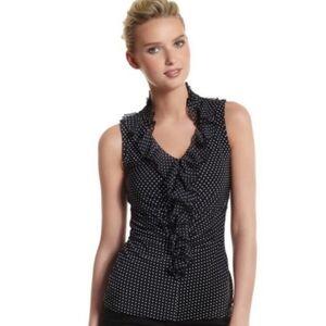Black House White Market Elegant Polka Dot Ruffle V-neck Blouse